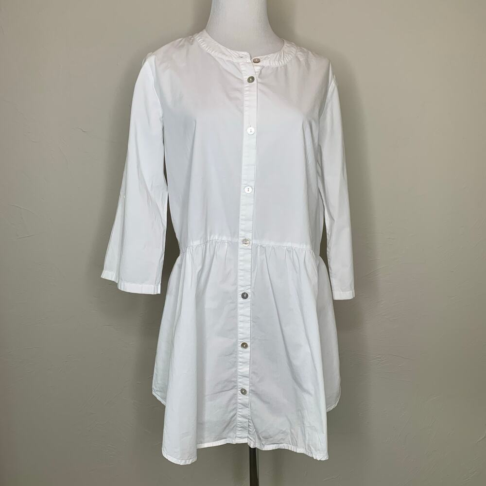 LOGO Lori Goldstein White Coastal Drop Waist Dress Tunic Sz Small